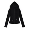 Moletom com Capuz Estilo Americano Slim Fit para Yoga Feminino, Novo Modelo Outono e Inverno com Zíper Duplo e Bolsos Grandes, Jaqueta Esportiva Cardigan