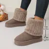 Botas de nieve de invierno transfronterizas para mujer, de caña alta, forradas de piel, de algodón para nieve cálidas, suela plana, pelaje corto y esponjoso
