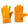 Guantes de soldador cortos de piel de vaca de dos capas, de cuero completo, resistentes al desgaste, antideslizantes, dorados, con aislamiento térmico y protección laboral.