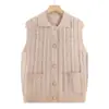 Colete de tricô com lapela para mulheres de meia-idade e idosas, colete suéter casual de primavera e outono, peça externa, blusa quente