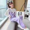 Terno estilo coreano para meninas, conjunto grande infantil de primavera e outono, novo estilo ocidental, com alças, calças da moda, conjunto de duas peças
