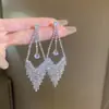 Pendientes de Plata con Pin de Hojas de Diamante y Borla Estilo Coreano Ins Moda Simple Distintivos Lujo Ligero Pendientes de Gama Alta para Mujer
