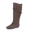 Botas Altas de Gamuza de Vaca de Gama Alta Estilo Francés Perezoso Chic para Mujer, Otoño/Invierno 2025, Tacón Bajo, Punta Fina, Caña Ancha Suelta