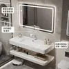 Gabinete de Baño de Piedra de Lujo de Doble Capa con Esquinas Redondeadas, con Lavabo Integrado, Juego de Mueble para Lavabo de Baño