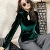 Nuevo Top Qipao de Terciopelo de Alta Gama con Cuello Mao Abotonado Estilo Chino para Mujer, Elegante Blusa Estilo Nacional para Otoño e Invierno para Usar en Capas o como Prenda Exterior