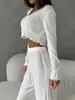 Moda Casual Simple Cómoda Transparente Botones Manga Larga Pantalones Largos Ropa de Casa Conjunto de Dos Piezas Nuevo Primavera Verano 2025