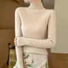 Suéter de punto sin costuras, liso, de estilo coreano, adelgazante, perfecto como capa interior, elegante y con estilo para mujer, corte ajustado, cuello semi-alto, adecuado para otoño e invierno