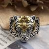 Anillo retro dominante de cabeza de tigre con separación de color, diseño original clásico, anillo de metal para el dedo índice para niños, joyería estilo punk