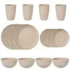 Amazon transfronterizo plato cuenco taza y platillo de paja de trigo plato exterior Cuenco Taza vajilla para el hogar Juego de vajilla para plato de comida y sopa