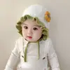 Bonito Gorro de Pescador de Encaje Tejido para Bebé y Mujer con Protección para los Oídos, Sombrero Dulce de Moda Otoño Invierno, Gorro de Lana, Gorro de Bebé, Princesa