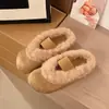 Sapatos Peludos Novos de Inverno 2026 Femininos para Exterior com Veludo Quente Birkenstock Retro Bico Redondo Fundo Plano Pantufas de Algodão