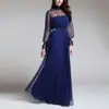 25 Vestido de Noche Azul Elegante para Mujer, Banquete Reunión Anual, Estilo Largo Elegante, Se Puede Usar en Tiempos Ordinarios, Aura Moderna, Mangas Largas para Mujer