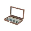 Caja de Almacenamiento Transparente de Gran Capacidad para Bolígrafos con Veta de Madera de Nogal Negro, Caja Vintage para Almacenamiento y Exhibición de Papelería, Caja de Gabinete a Prueba de Polvo
