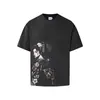 Camiseta Casual Versátil de Manga Curta Masculina Cor Sólida Estilo Japonês Geisha Pintada à Mão Sorona Toque Gelado Retrato Diva Estampa Moda