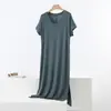Vestido de Manga Corta con Cuello en V para Mujer, Ropa de Abrigo de Modal Delgada de Verano, Falda Base con Abertura Inferior, Camisón Holgado, Falda Larga de Talla Grande