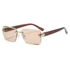 Gafas de sol de moda sin montura con borde cortado para mujer, Gafas de metal versátiles personalizadas, Gafas con protección UV, Sensación de alta gama