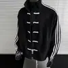 Chaqueta casual de tres rayas estilo chino con botones para hombre, de comercio exterior, para primavera y otoño, de alta gama, con cuello alto, tipo béisbol, deportiva