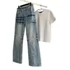 Jeans para hombre de alta calle americana, nuevo estilo de moda para verano, corte limpio, sensación de alta gama, pierna recta lavado, pantalones largos ligeramente acampanados