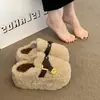 Pantuflas cálidas de algodón, de moda invierno 2026, estilo media pantufla, suela gruesa, punta cerrada, para usar en exteriores, pantuflas esponjosas, con forro de felpa adicional para mujeres petite