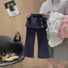 Pantalones acampanados estilo coreano para niños, nueva moda de otoño, elegantes y versátiles, pantalones de pierna ancha con botón de colores, pantalones casuales para niñas en rosa, blanco y colores oscuros