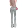 Jeans Acampanados con Encaje de Lazo Estilo Americano Picante para Mujer, Pantalones Rectos Adelgazantes de Tiro Alto, Talla XS Petite