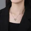 Collar de Plata de Ley 925 con Cinta de Lazo Estilo Ins Simple Colgante de Corazón Femenino Cadena Versátil de Clavícula para Verano Venta al por Mayor