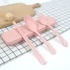 [Juego de tenedor/cuchara/palillos] juego de tres piezas de vajilla palillos cuchara paja de trigo portátil para estudiantes niños
