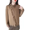 Camisa chic europea de moda con volantes y hebilla diagonal, camisa de manga larga para mujer con sentido del diseño, estilo occidental pequeño que combina con todo, top de calle