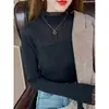 Camiseta básica de punto de cuello medio alto para mujer, nuevo estilo otoño e invierno 2026, suéter elegante para capa interior con diseño calado, top de tacto de alta gama