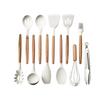 Conjunto de Utensílios de Cozinha de Madeira Branca com Cabo de Silicone para Uso Transfronteiriço Espátula Colher de Sopa Frigideira Antiaderente Conjunto de Cozinha de 11 Peças