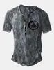 Roupas Masculinas Transfronteiriças Amazon 25 Camisas Henley de Manga Curta Europeias e Americanas Série Halloween Estampada Henley Casual com 7 Botões