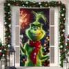 Nova capa de porta verde monstro Grinch transfronteiriça tecido de fundo decoração de atmosfera cortina de porta de Natal pano para pendurar bandeira de capa de porta