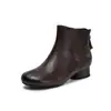 Botines Retro de Moda con Punta Redonda para Mujer 2026 Otoño/Invierno Nuevos de Piel Genuina con Tacón Grueso Medio y Cierre Trasero Suela Suave Botas Adelgazantes