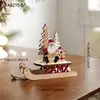 Adornos Navideños de Madera Pintada de Gran Venta, Artículos Decorativos de Madera para Mesa de Papá Noel en su Trineo, Árbol de Navidad