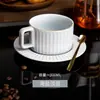 Juego Creativo Retro de Taza y Platillo para Café Cocido en Horno Cerámico con Sensación de Lujo, Taza y Cuchara para el Té de la Tarde, Juego en Caja de Regalo