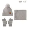 Conjunto de três peças de chapéu de tricô, cachecol e luvas outono/inverno transfronteiriço, chapéu de lã espesso e quente para mulheres, conjunto de luvas touch screen