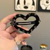 Pasador de Terciopelo con Forma de Corazón de Cristal Dongdaemun Coreano para Mujer, Exquisito y Moderno, Versátil para Recoger el Flequillo y el Cabello Lateral