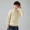 Suéter de Lã Pura de Malha Grossa Dupla para Outono e Inverno para Meninos e Meninas, Suéter de Lã com Gola Alta Meia para Crianças Mais Velhas