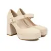 Tamanhos 34-43 Sapatos Femininos de Bico Redondo Cor Sólida para Todas as Estações, Sapatos Femininos de Salto Alto com Plataforma Impermeável, Saltos Quadrados de Camurça, Tamanhos Grandes Transfronteiriços