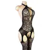 Lencería Sexy, Pijama Uniforme Negro de Seda con Abertura en la Entrepierna, Body Elegante de Jacquard, Body con Abertura en la Entrepierna, Medias de Lencería Sexy