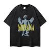 Camiseta de Manga Corta Oversize Estilo Europeo y Americano Estampado de Rock Cuello Redondo Vintage de Moda Floral Lavado