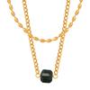 Joyería geométrica de nicho personalizada, estilo de uso apilado de doble capa, cadena de cuentas de arroz con sentido de diseño, colgante de ágata de azúcar cuadrada, collar de acero de titanio