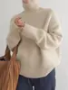 Suéter de Punto Grueso de Cuello Alto Holgado Versátil Estilo Europeo para Comercio Exterior Otoño e Invierno, Prenda Exterior Base Estilo Perezoso para Mujer