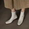 Botas elásticas adelgazantes versátiles de otoño e invierno para comercio transfronterizo, tacón grueso, punta cuadrada, cremallera trasera, tacón medio, negro, botas de moda elegantes para mujer