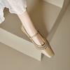 Zapatos Mary Jane Blancos estilo Hada Nueva Primavera y Verano Tejido Calado Punta Cuadrada Pequeña Tacón Grueso Tacón Bajo Zapatos de Cuero de Una Capa para Mujer