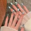 Uñas Portátiles Puras Hechas a Mano, de Gama Alta, Deslumbrantes Hielo-Transparente Ojo de Gato Diamantes Triturados, Lujo Ligero, Puro Deseo, Manicura Dulce y Fresca, Uñas Postizas Removibles