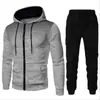 Novo conjunto de zíper liso com estampa de bolinhas, estilo europeu e americano, apresentando moletom com capuz e calça de moletom unissex, forrado com fleece, para outono e inverno.