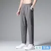 Pantalones jogger finos de verano para hombre, estilo coreano, corte holgado, pantalones de seda helada, pantalones largos casuales