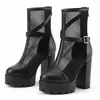Botas de mujer de talla grande con cremallera de comercio exterior, sandalias de tacón alto para mujer de verano, puntera cerrada de color liso, suela gruesa, antideslizantes, tacón cuadrado, estilo europeo y americano