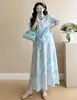 Vestido de maternidad Estilo chino nuevo Estilo nacional Verano 2025 Nuevo Elegante Adelgazante Longitud media Cubre barriga Elegante Vestido largo